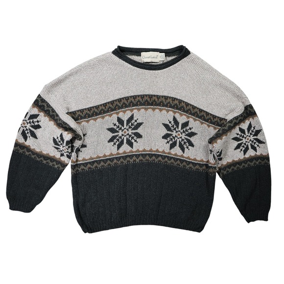 Greatland Other - GreatLand Crewneck Sweater Mens 2XL Gray Excellent Vintage Snowflake Pattern